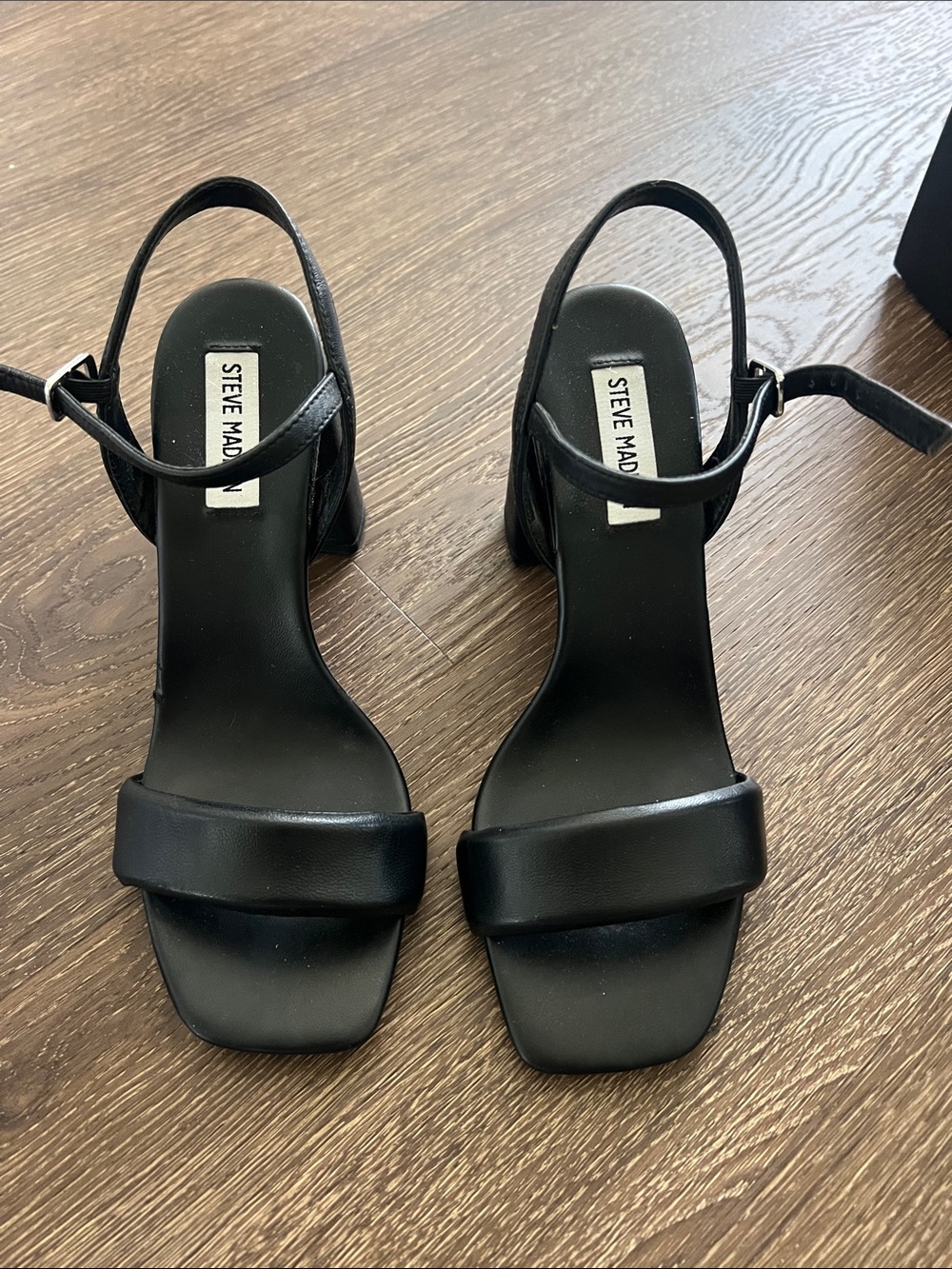 Steve Madden Black Ankle Strap Block Heel Sandals
